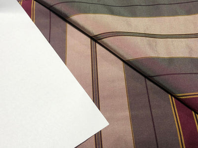 100% PURE SILK DUPIONI FABRIC  stripes shades of mulberry,grey and mustard  COLOR 54" WIDE single length 4.85 yds DUPcutS5