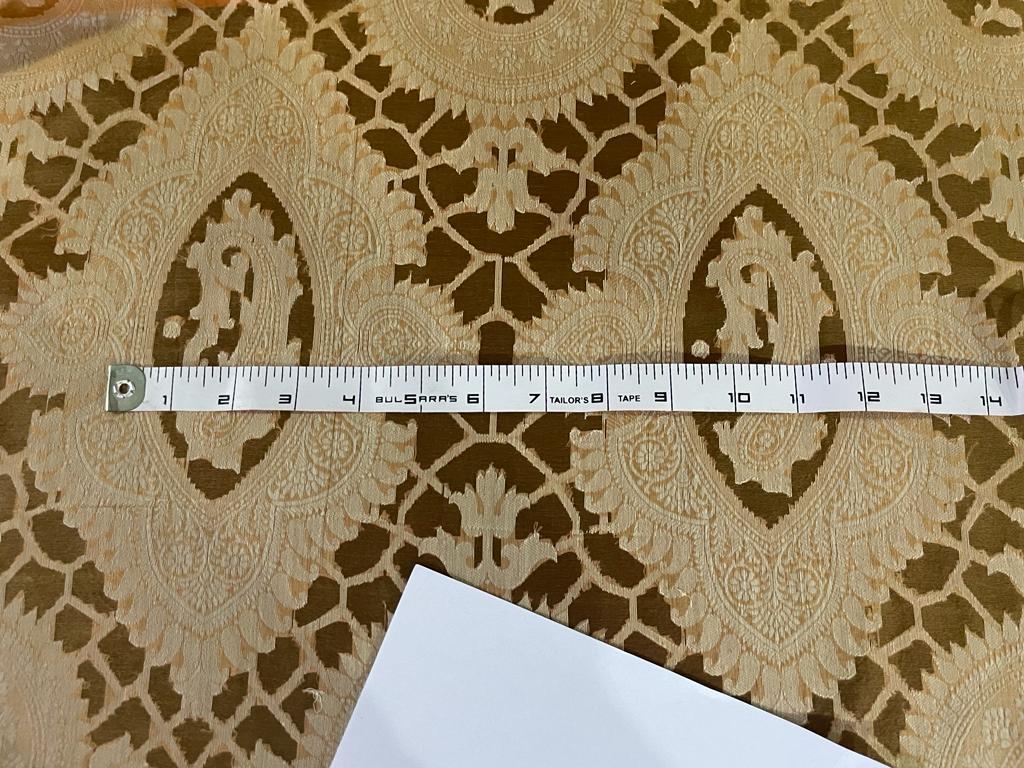 100% SILK ORGANZA Jacquard FABRIC Golden Orange [PEACH] color 54"wide [3207]