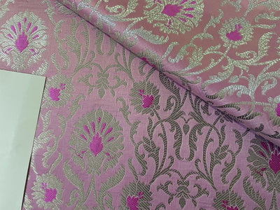 Silk Brocade fabric PINK with metallic SILVER, floral jacquard  44" wide BRO895A[3]