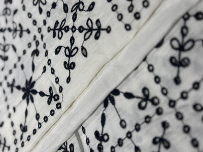 100% Linen Embroidery  black and white floral cutwork embroidery [17284]