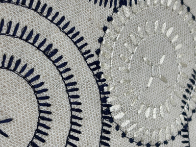 100% MATKA Silk , Wild silk, periodical Embroidery black and white circles on  54 "Width [17781]