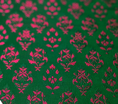 Silk Brocade fabric beautiful green with pink motif  floral jacquard BRO1070[2]