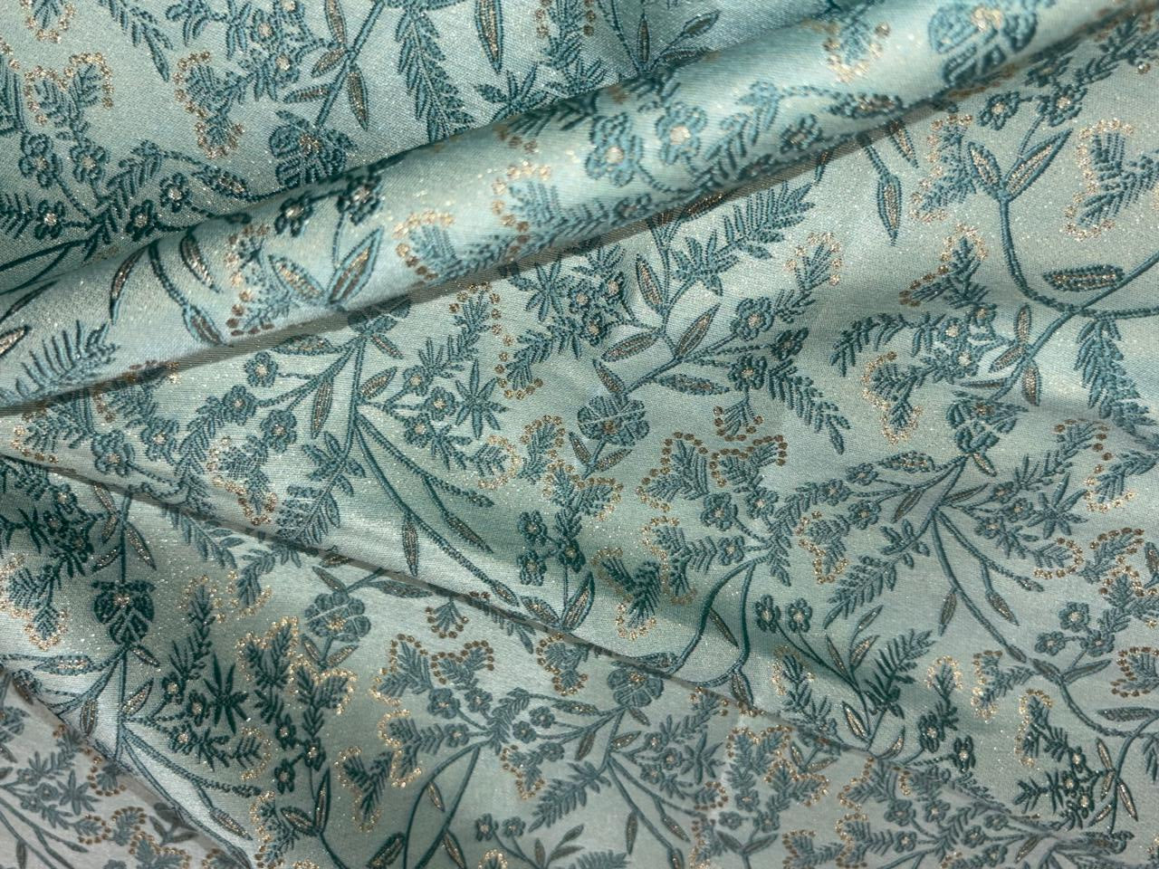 Silk Brocade fabric available in 2 colors mint and peach floral vines subtle shimmer  BRO1079[1/2]