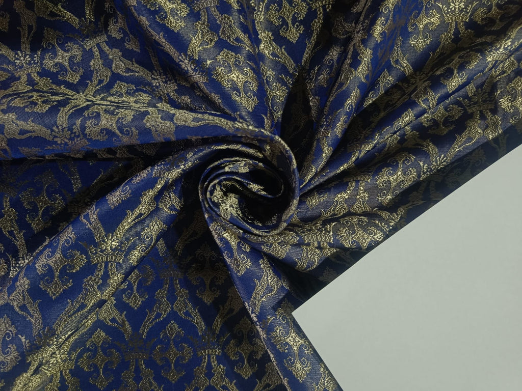 Silk brocade vestment fabric ROYAL BLUE X  GOLD BRO155[7]