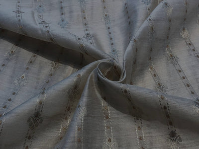 100% Silk munga Brocade fabric dark ivory with gold Zari horizontal stripes with floral jacquard BRO1090[3]