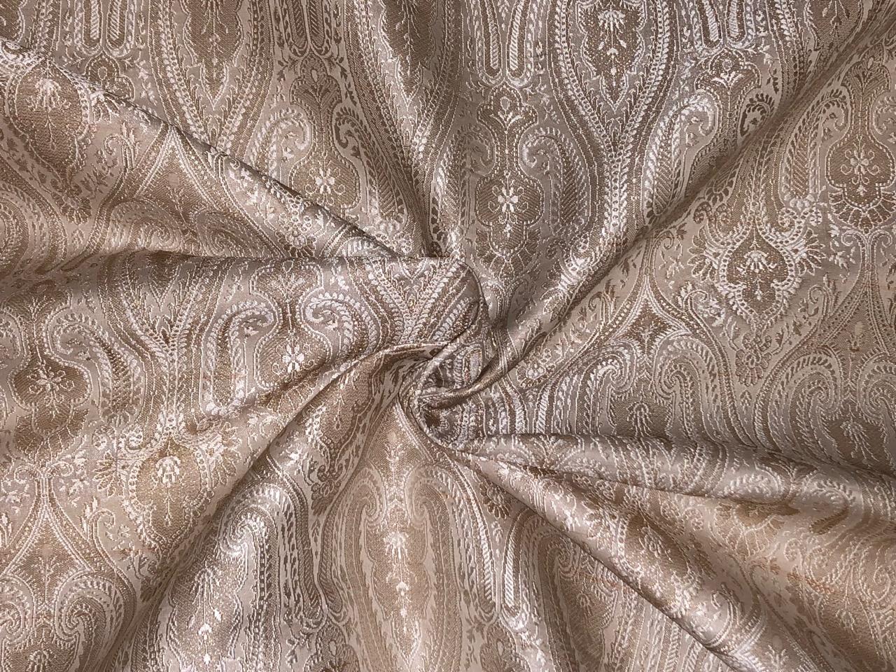 Silk Brocade fabric cream with white paisley jacquard 44" wide BRO236[3]