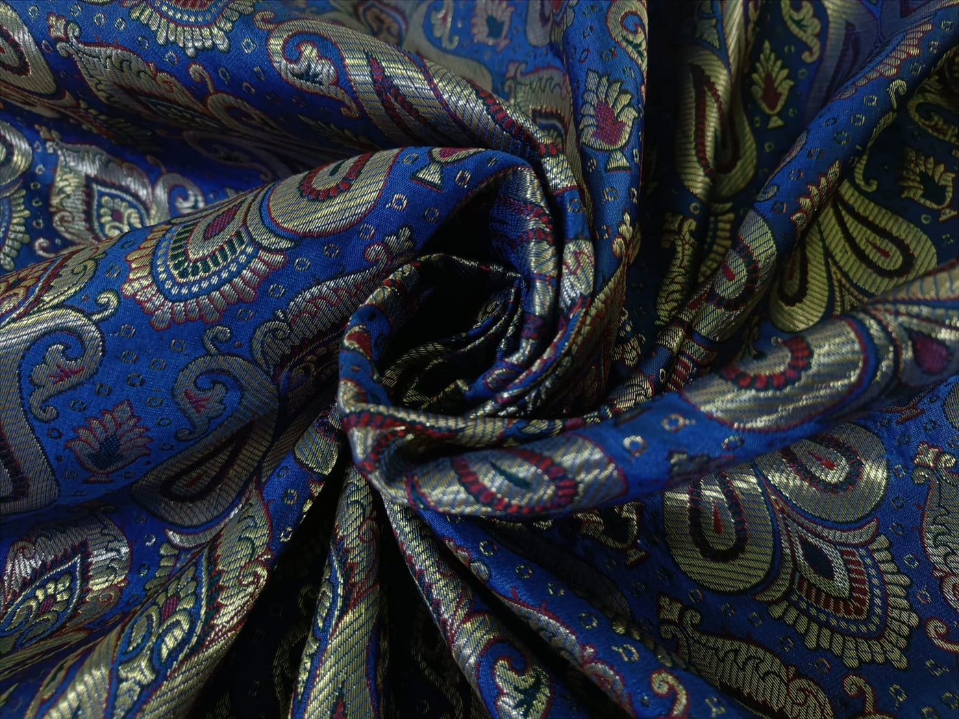 Silk Brocade fabric Blue and red with metallic gold  paisley jacquard COLOR 44" WIDE BRO898A[1]