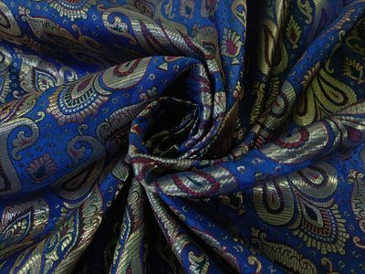 Silk Brocade fabric Blue and red with metallic gold  paisley jacquard COLOR 44" WIDE BRO898A[1]