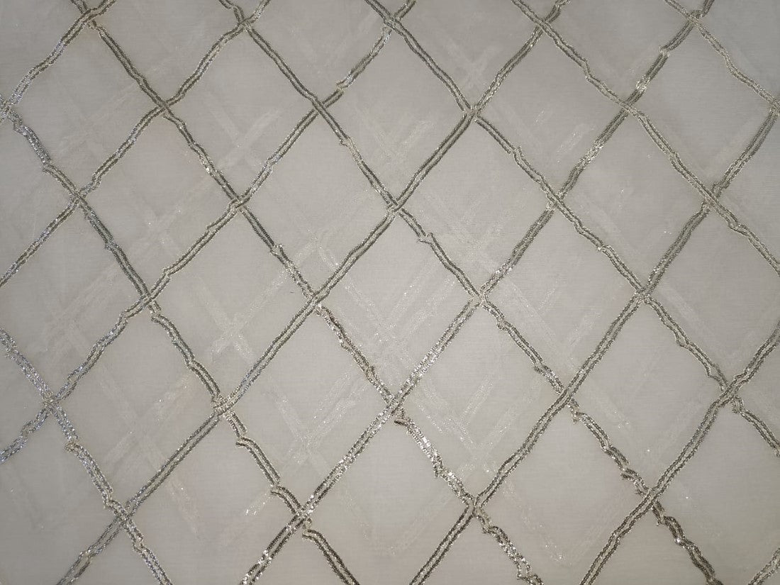 Chiffon fabric with silver lace 44" wide