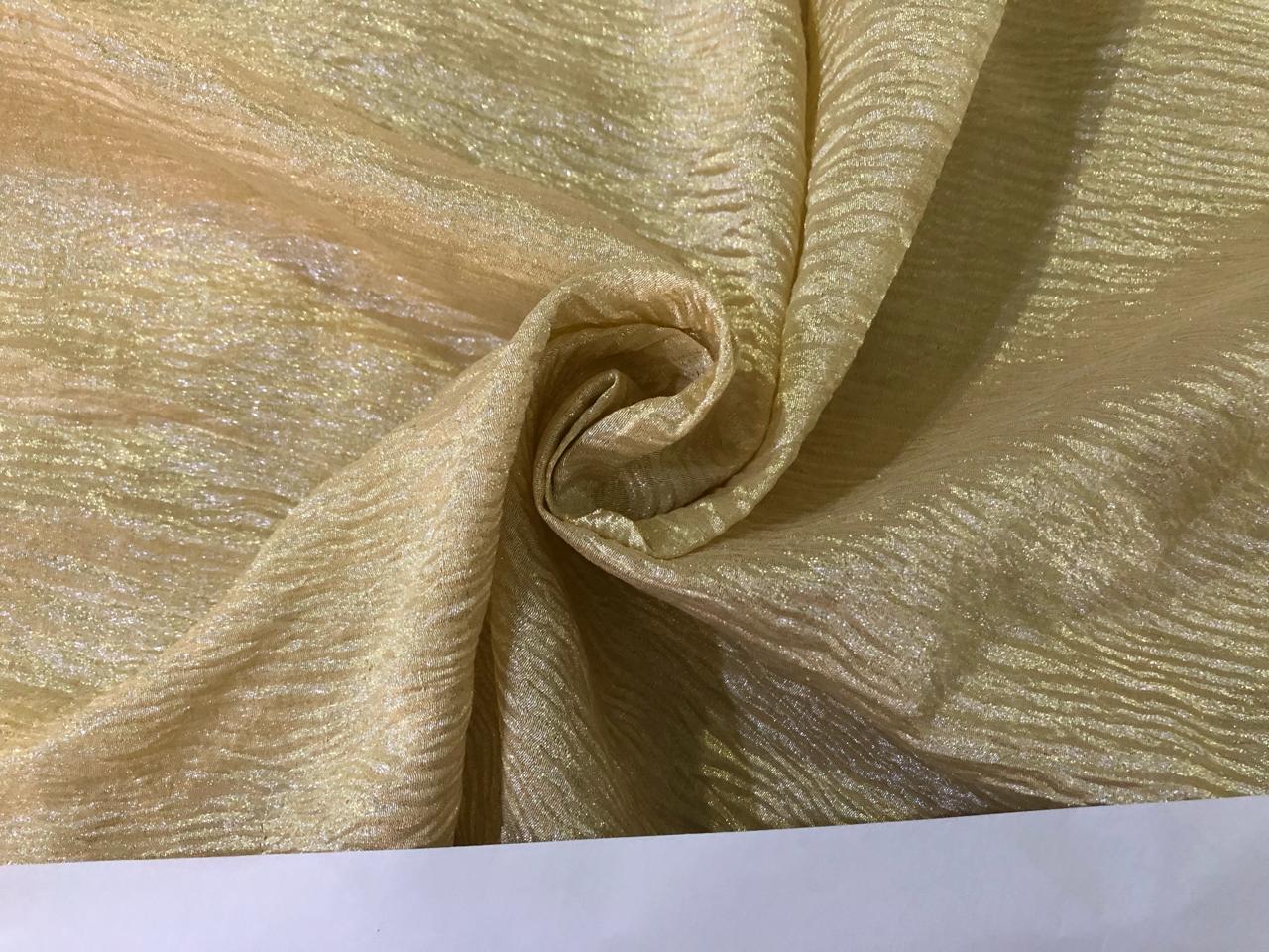 SILK  Crushed MUGA SILK TISSUE WITH ANTIQUE GOLD STRIPES [[16436]