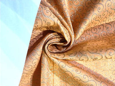 Silk Brocade FABRIC PEACH and Gold  Color 44" WIDE BRO395[4]