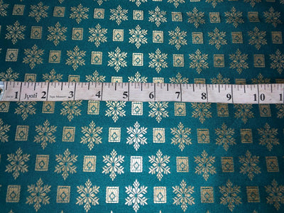 Silk Brocade fabric with MOTIF WHITE GOLD jacquard  available in 2 colors  TURQUOISE BLUE AND TEAL BRO1015