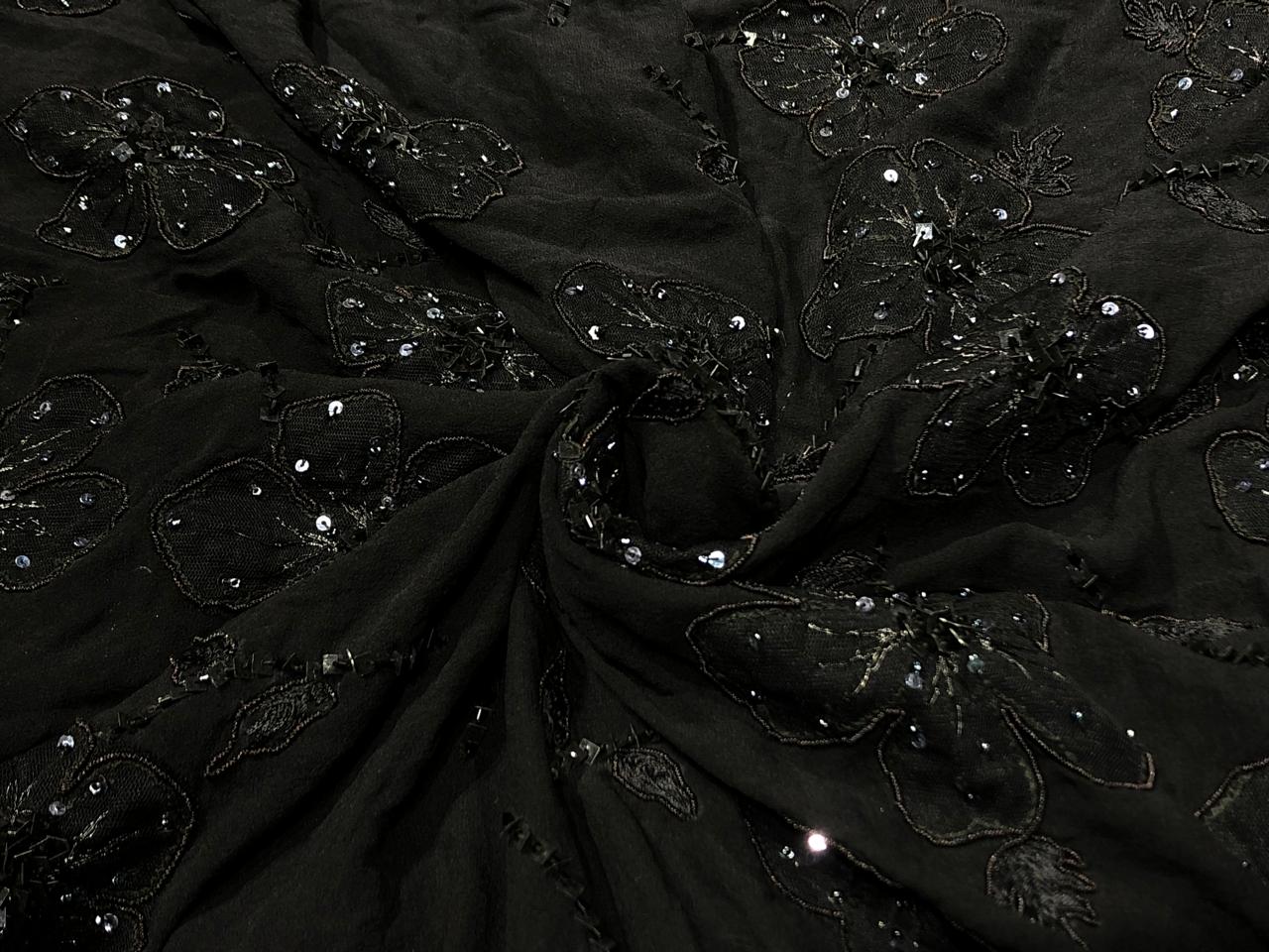 Silk Georgette black with sequins floral embroidery [18819]