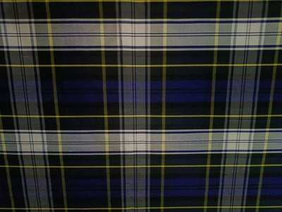 100% DUPION silk BLUE YELLOW WHITE SCOTTISH  plaid 54" wide DUPC77[1] [14025]