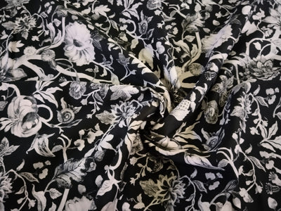 100% linen Floral digital print black and white fabric 44" wide [15297]
