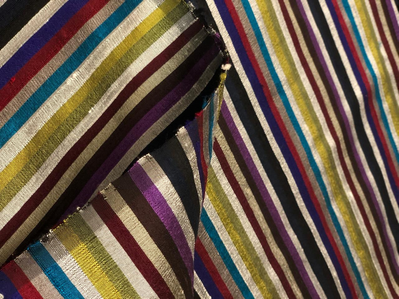 100% Pure Silk dupion  multi color stripe 52" wide DUPS73[1]