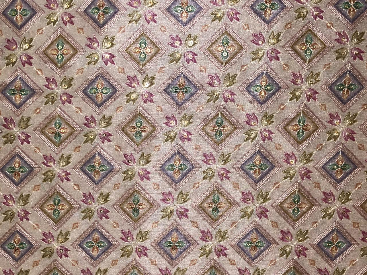 Silk Brocade fabric ivory with diamond motif floral jacquard and subtle sequins and embroidery BRO1069[1]