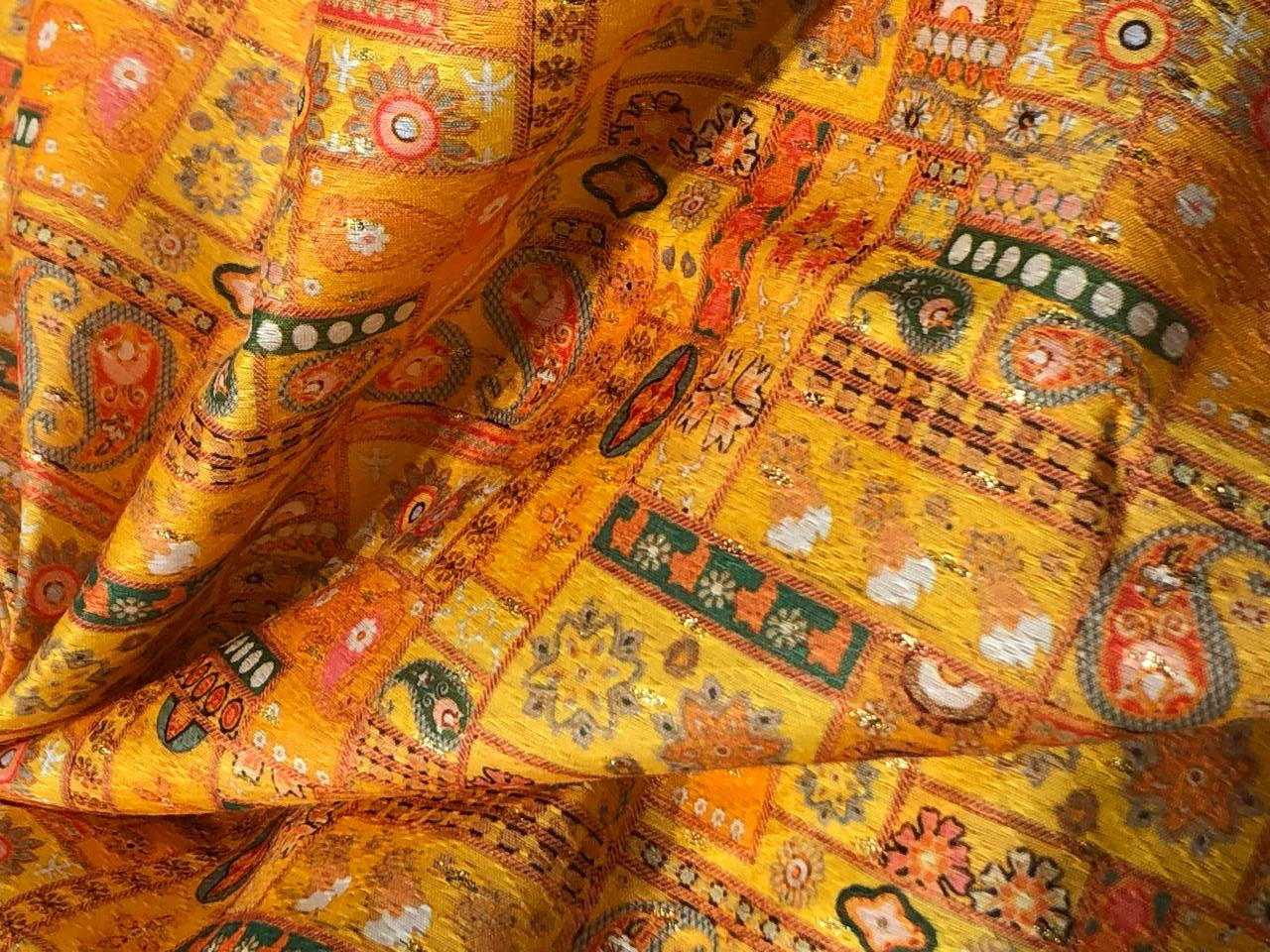 Silk Brocade fabric 56" mango color paisley and flower with subtle metallic gold jacquard  BRO1060[3]