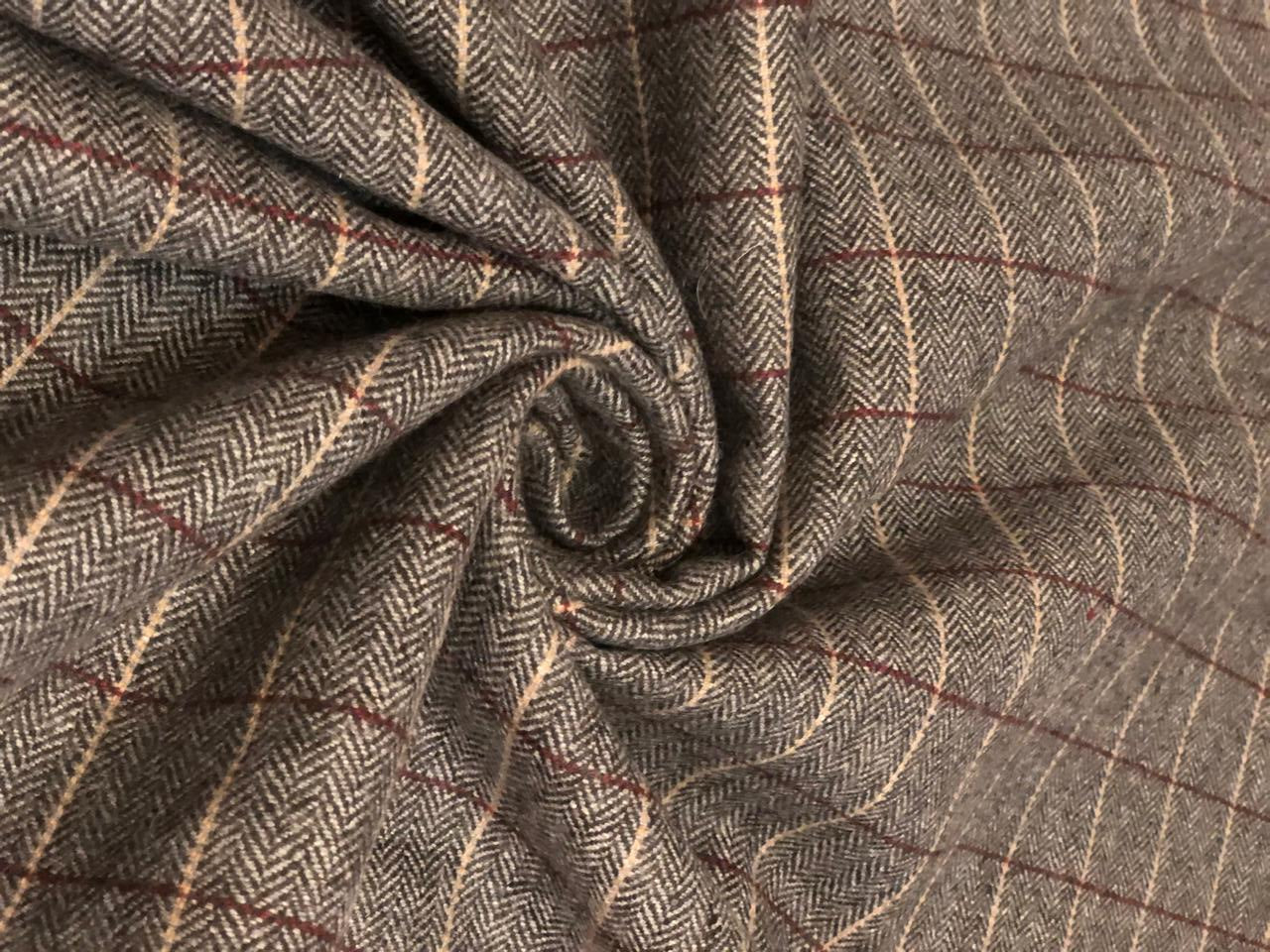 British Tweed Premium Suiting plaids Fabric 58" wide in grey, burgundy and peach [18677]