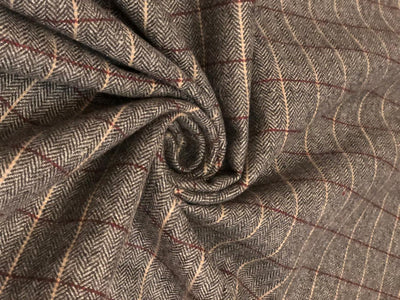 British Tweed Premium Suiting plaids Fabric 58" wide in grey, burgundy and peach [18677]