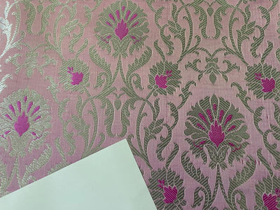 Silk Brocade fabric PINK with metallic SILVER, floral jacquard  44" wide BRO895A[3]