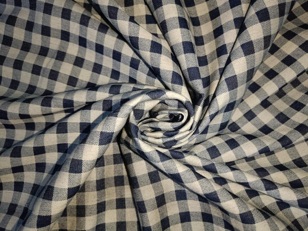 100% Cotton Denim Plaids Fabric 58" wide available in  [ NAVY PLAIDS / /CREAM PLAIDS/]