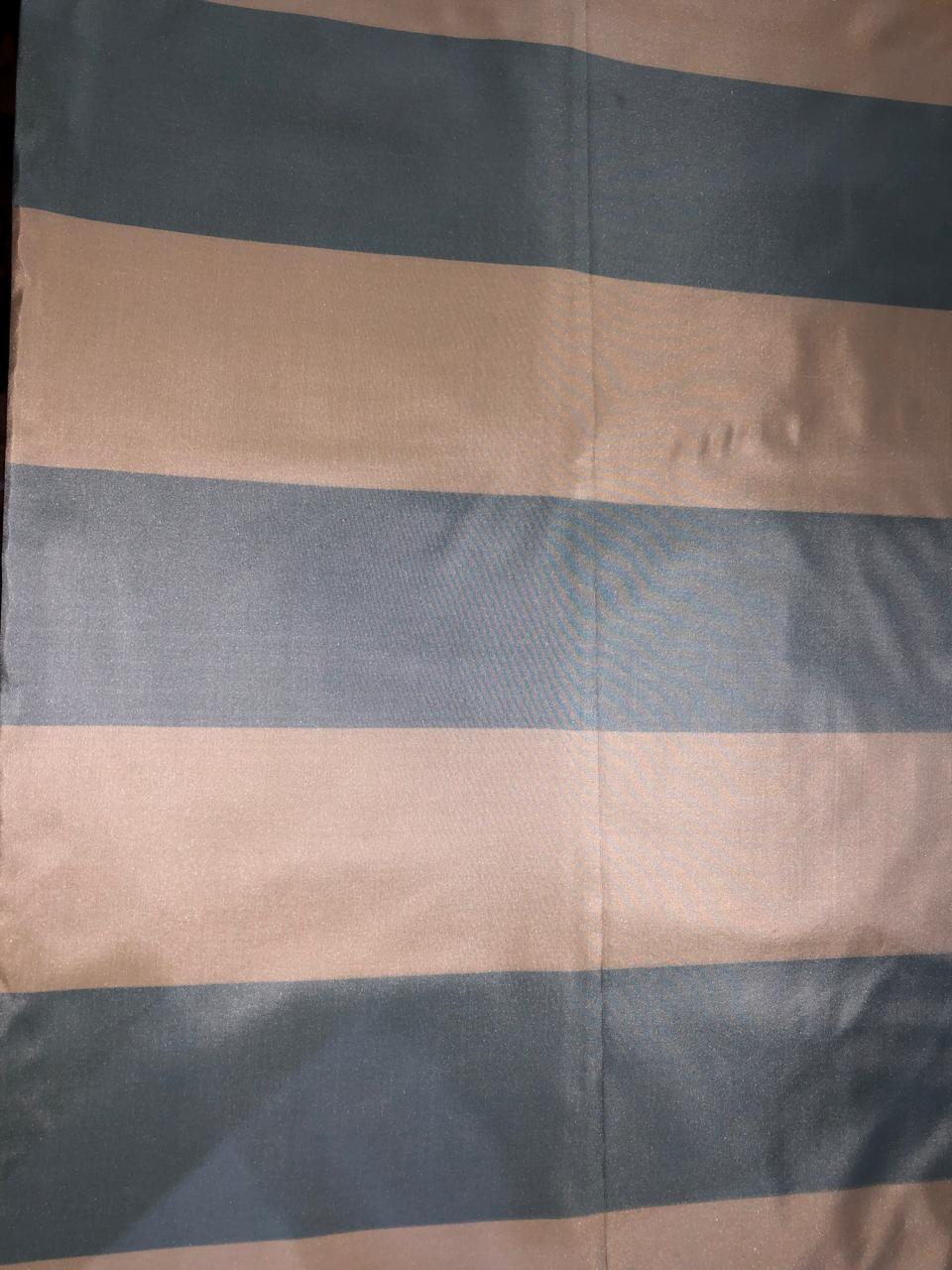 100% Silk Taffeta Fabric dark cream and slate blue  Stripes TAFS161[3] 54&quot; wide