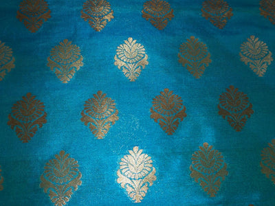 100% PURE Silk Brocade fabric 44" wide FLOWER MOTIF TURQUOISE BLUE BRO1016[3]