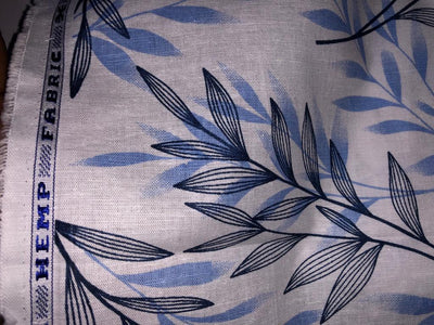 COTTON HEMP PREMIUM PRINTED FABRIC available in 3 prints ivory with gold leaves motif/blue black leaves and mini anchor motifs