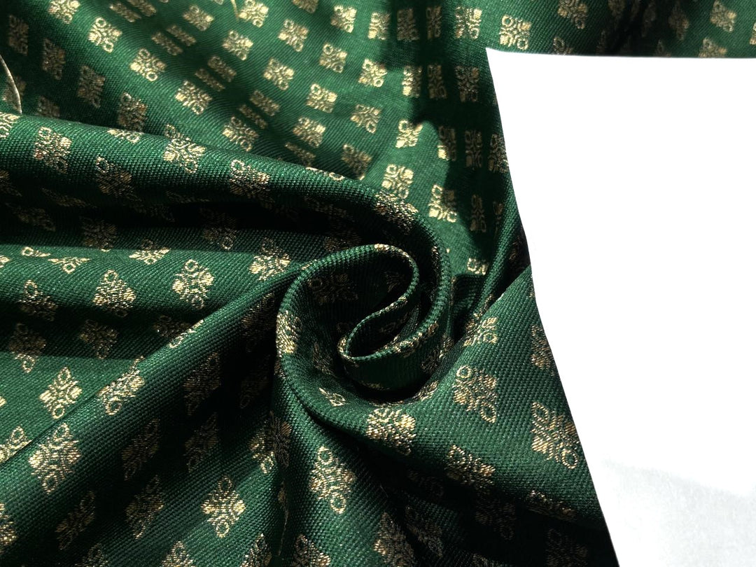 Silk Brocade fabric EMERALD GREEN with gold motif Jacquard 54