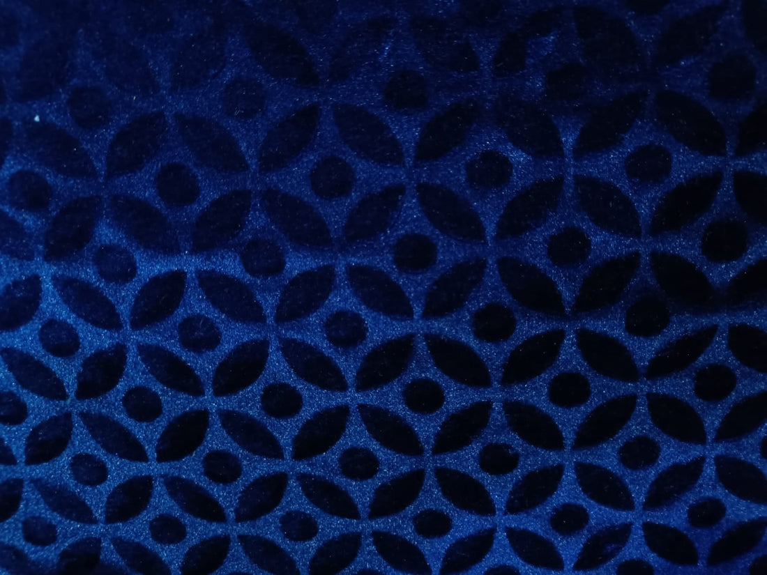 Devore Embossed Viscose Burnout Velvet fabric navy blue 44" wide