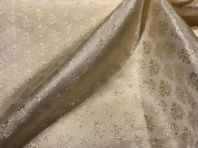 Silk Brocade fabric 56" ivory cream with self motif  jacquard BRO1062[3]