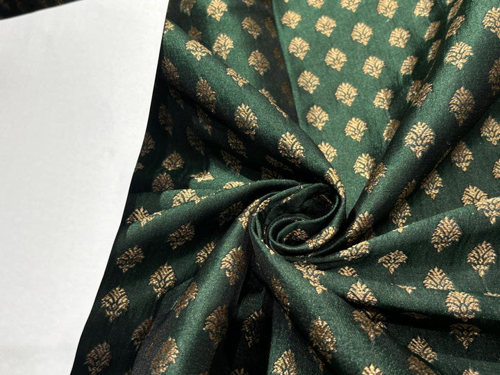 Silk Brocade fabric EMERALD GREEN with gold motif Jacquard 54
