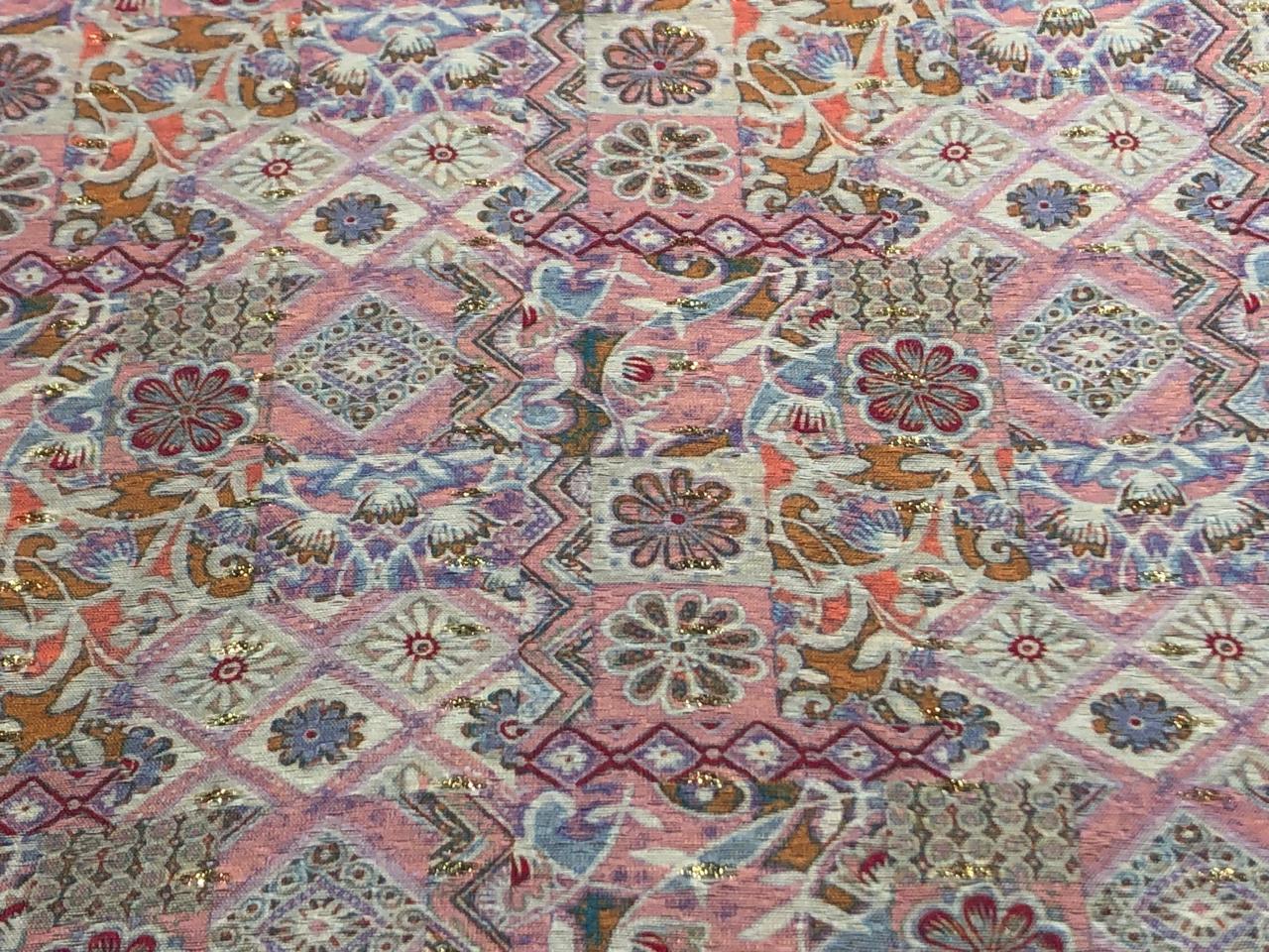 Silk Brocade fabric 56" ivory with  pink with blue and mango floral and very subtle metallic gold jacquard BRO1060[2]