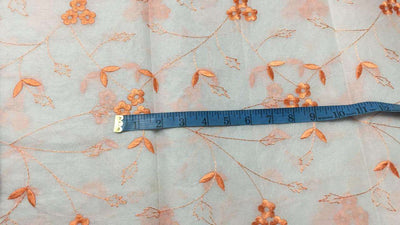 100 % Cotton organdy fabric floral peach colour embroidered~single length 2.70 yards 44&quot; wide