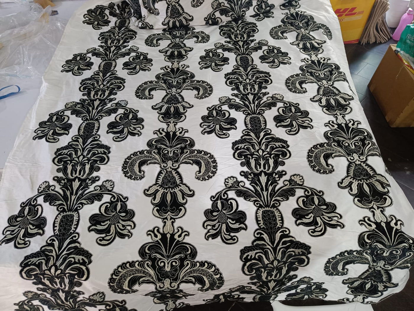 DUPIONI silk EMBROIDERY 54&quot; INCHES REVERSABLE IVORY  AND BLACK AND IVORY And CREAM DUP#E12