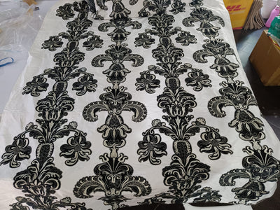 DUPIONI silk EMBROIDERY 54&quot; INCHES REVERSABLE IVORY  AND BLACK AND IVORY And CREAM DUP#E12