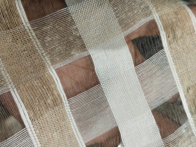 SEMI SILK ORGANZA FABRIC GOLD AND IVORY COLOR FANCY PLAIDS 56" WIDE