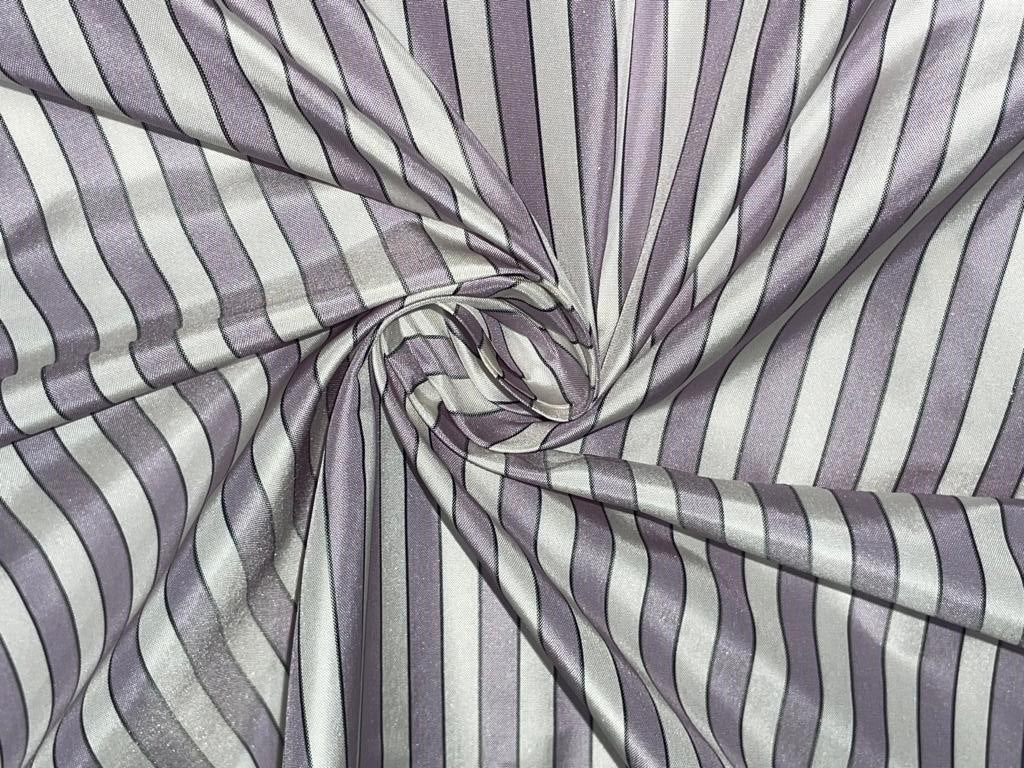 SILK TAFFETA Fabric Light Lilac,Ivory &amp; Black color STRIPES 54" wide TAF#S119