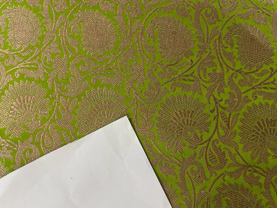 Silk Brocade Fabric Metallic Gold & Bright Green Color 44" wide BRO266[3]