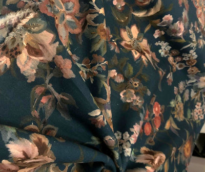 Linen Print beautiful teal floral [18558]