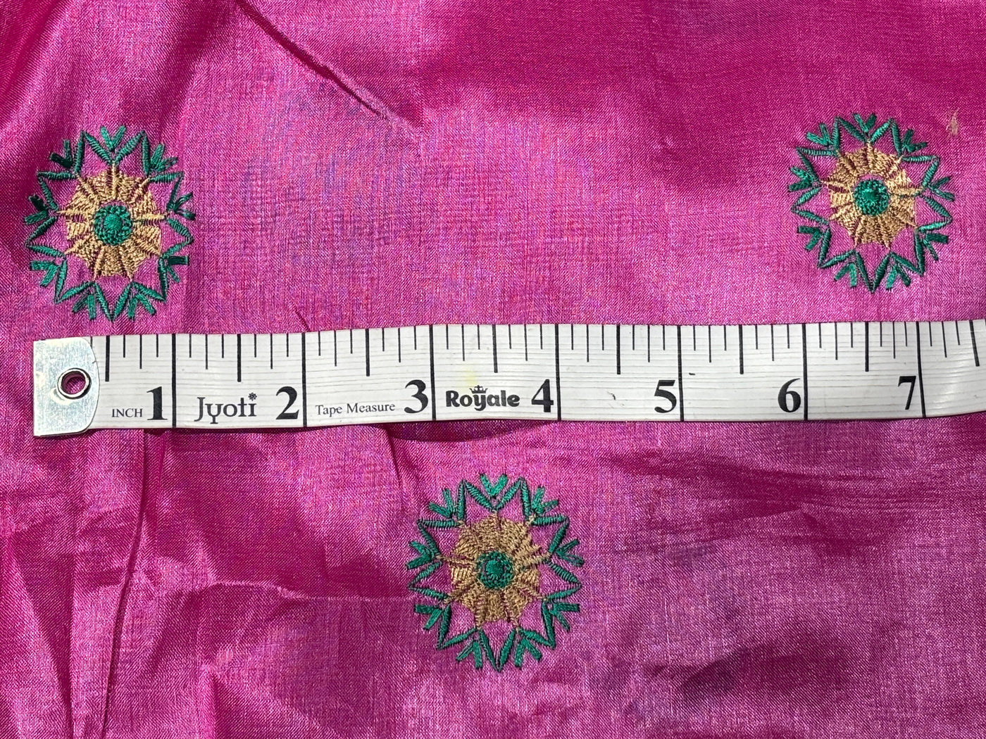 Tussar Silk 70 gms per meter Fabric pink with embroidered floral motif 42" Wide [17769]