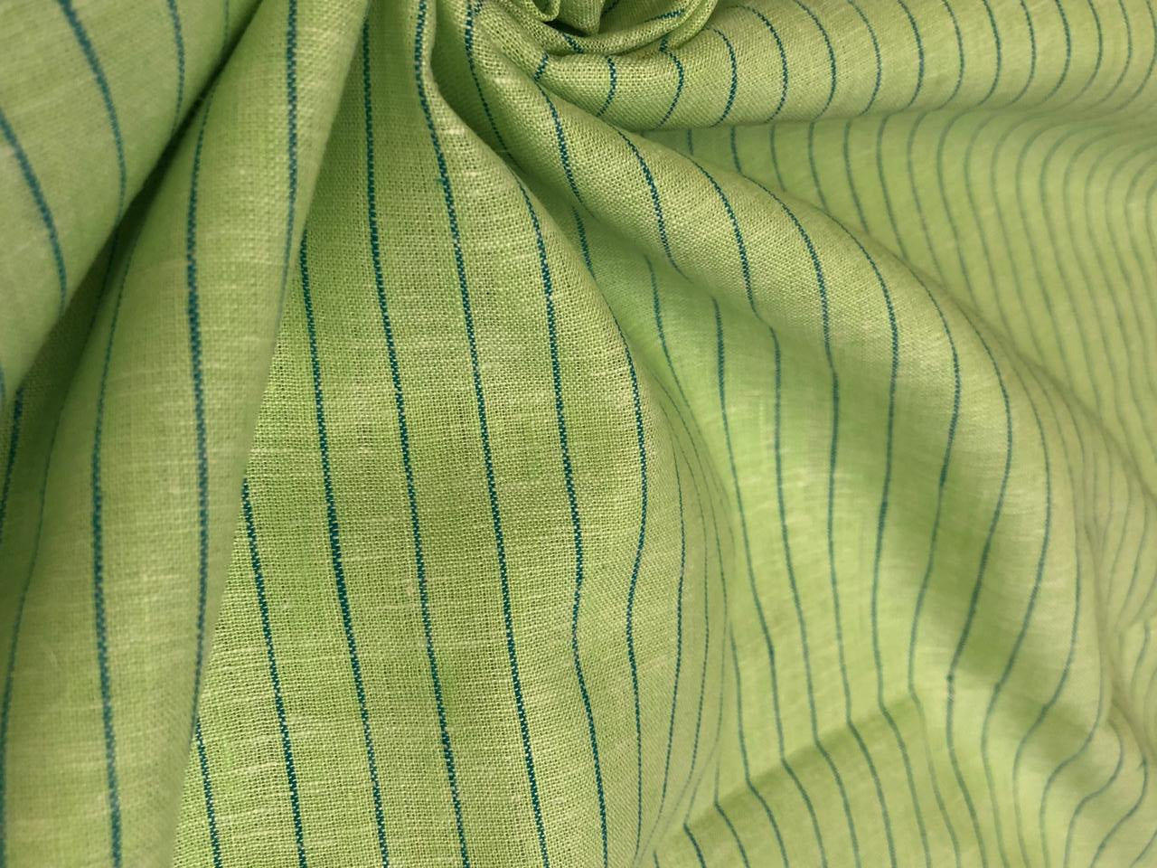 100% Linen stripe 60's Lea Fabric 58" wide available in 2 colors  lime green and sea blue stripes [16895/96]
