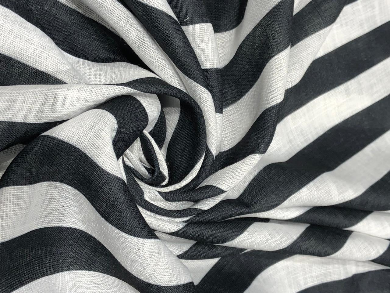 Linen  Cotton fabric black and white stripes 58" wide[17767]