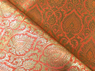 Silk Brocade fabric Mustard color with metallic gold 44" wide BRO935[2]