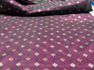 Silk Brocade fabric two tone with silver/gold  motif leaf Jacquard  44" wide available in 3 colors plum,blue and green BRO1007[1/2/3]