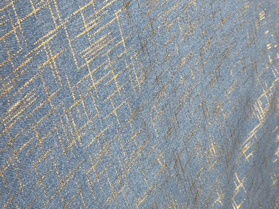 100% Cotton Denim Fabric with foil print 58" wide available in 3 colors light dusty green, light blue and darker blue[17720/21/22]