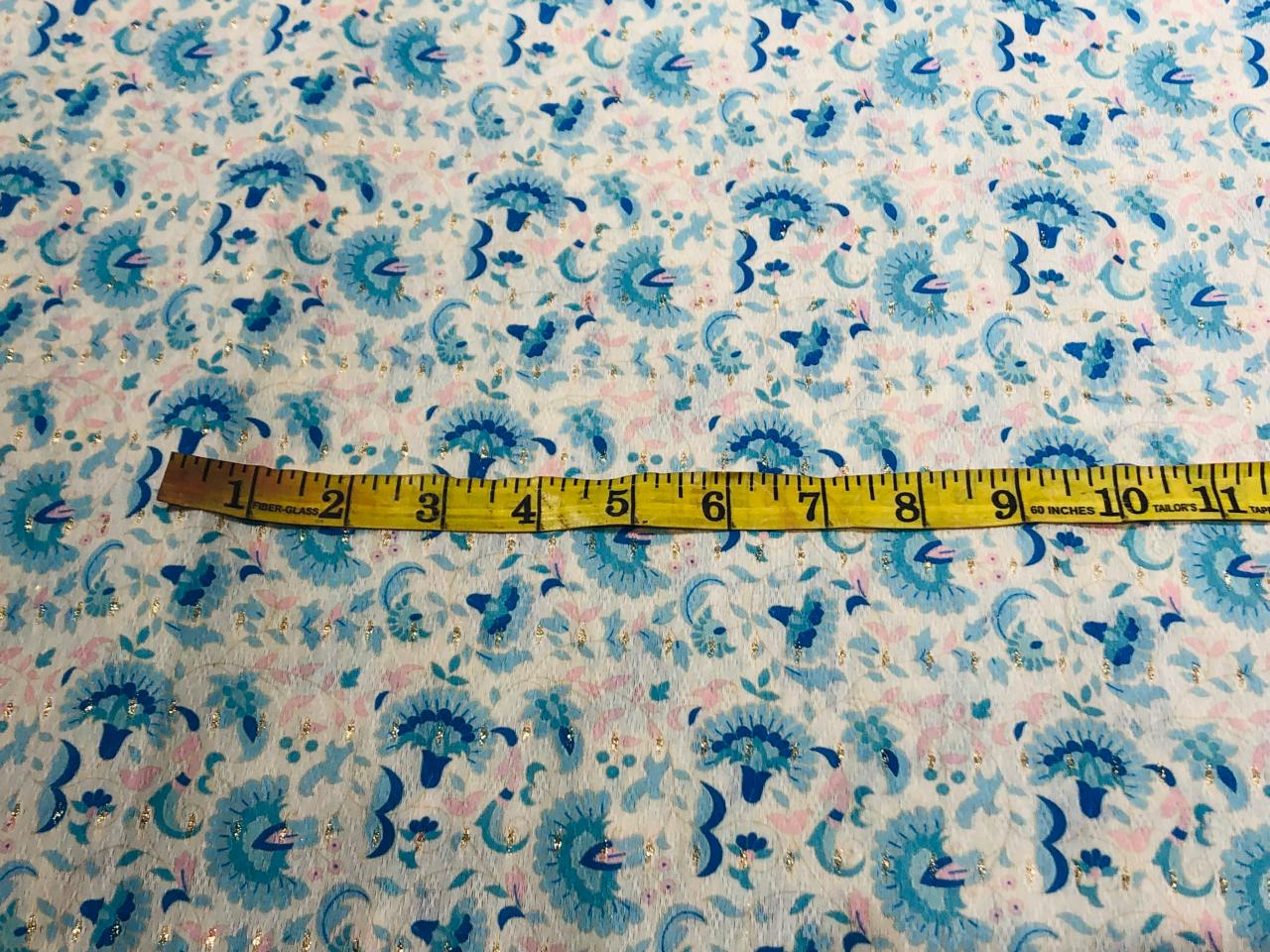 Silk Brocade fabric 56" ivory with blue and pink floral and very subtle metallic gold jacquard BRO1060[1]