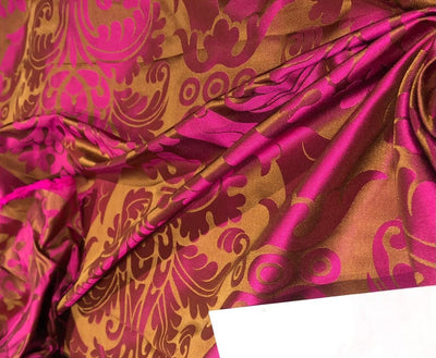 100% Silk Taffeta Jacquard Fabric MAJENTA  and BRONZE floral  54" wide TAFJACNEW8[2]