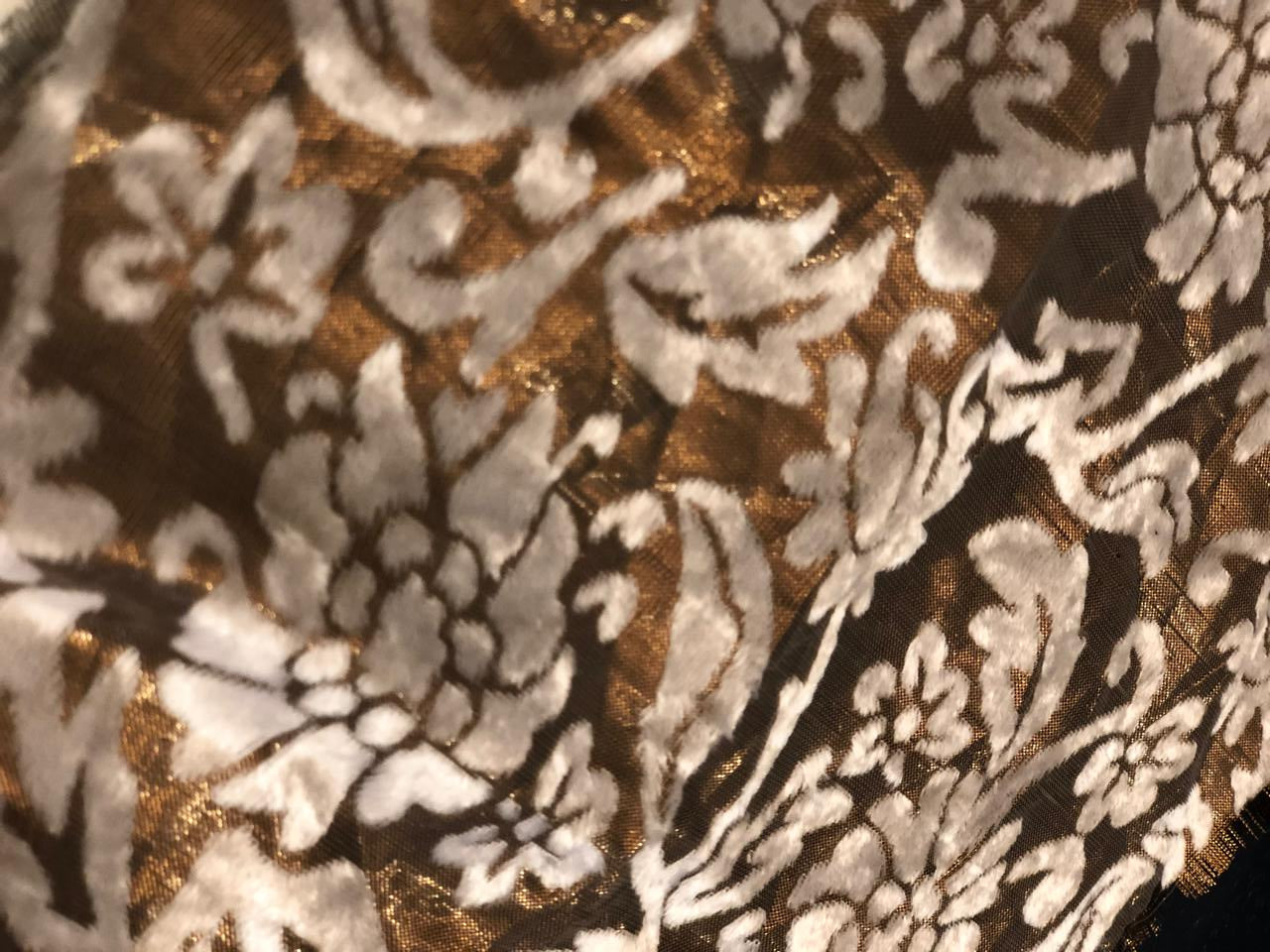 White Devore Viscose Burnout Velvet fabric ~ 44" wide antique gold available in 2 designs floral vines and abstract [18313/14]                         ++